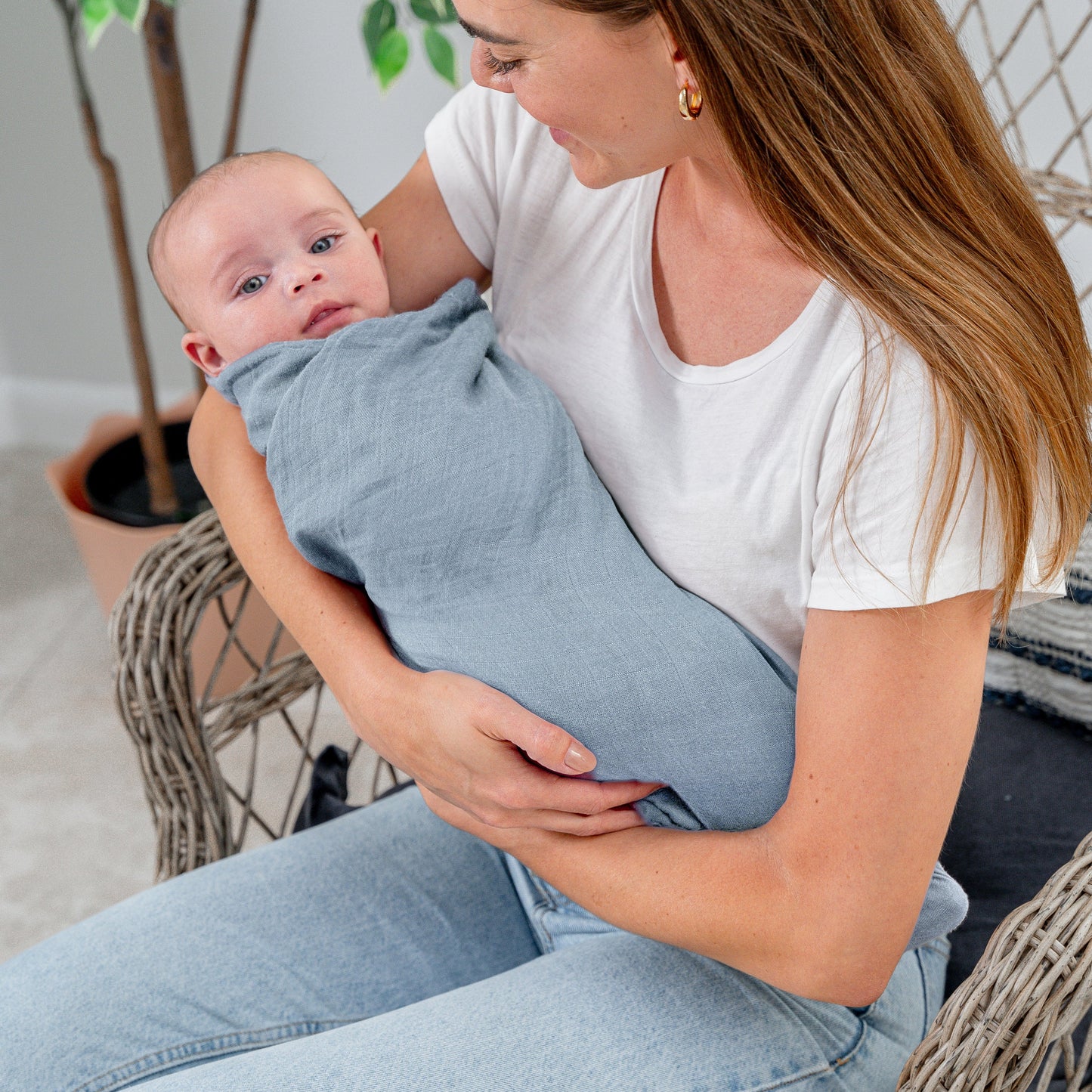 Muslin Swaddle Blanket in Pacific Blue, 1 Pack