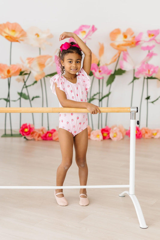 Sweet Strawberries S/S Flutter Sleeve Leotard