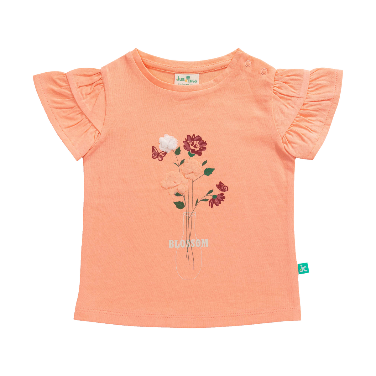Ruffled Cap Sleeve T-Shirt for Toddler Girls - Coral