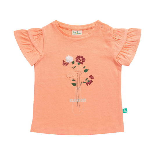 Ruffled Cap Sleeve T-Shirt for Toddler Girls - Coral