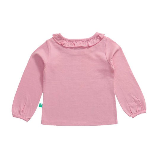 Ruffle Full-Sleeve Garden Pink T-Shirt for Toddler Girls