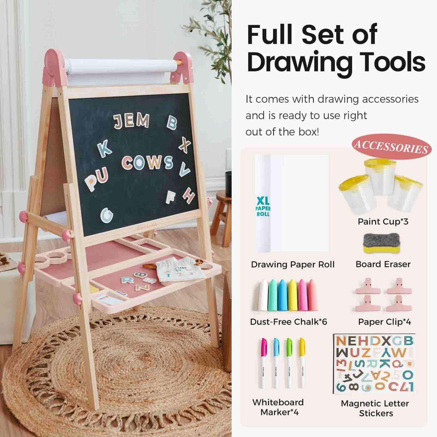 Tiny Land® Pink Magnitales Easel & Paper Roll Set