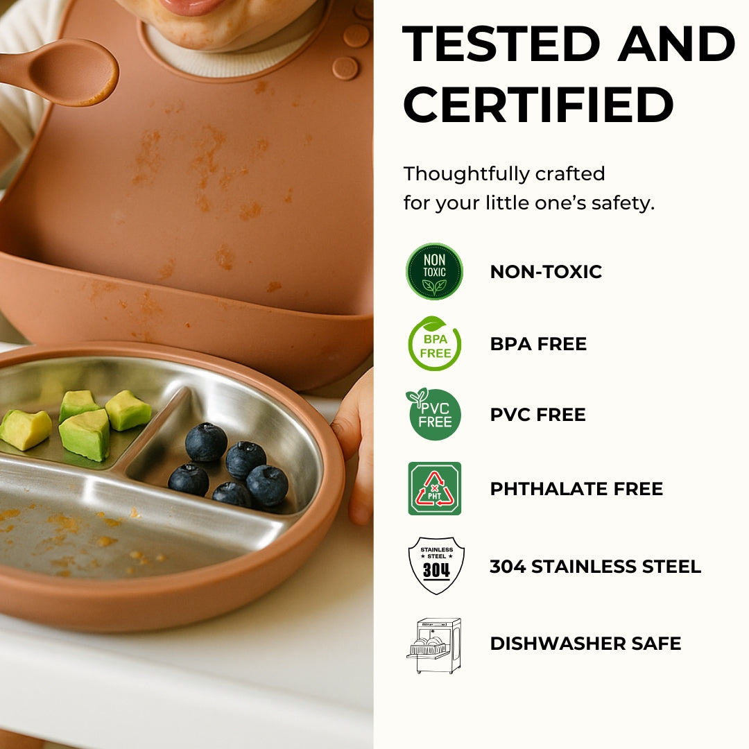 Stainless Steel Suction Plate Set of 2 (Mocha Mousse & Sage Green)