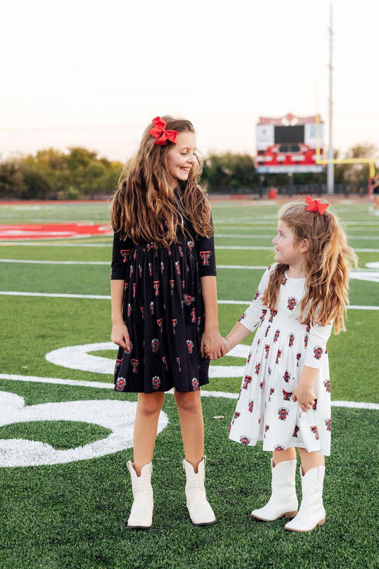 Texas Tech White Raider Red 3/4 Sleeve Pocket Twirl Dress