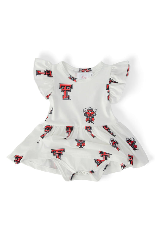 Texas Tech White Raider Red Flutter Twirl Bodysuit
