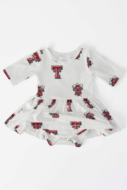 Texas Tech White Raider Red 3/4 Sleeve Twirl Bodysuit
