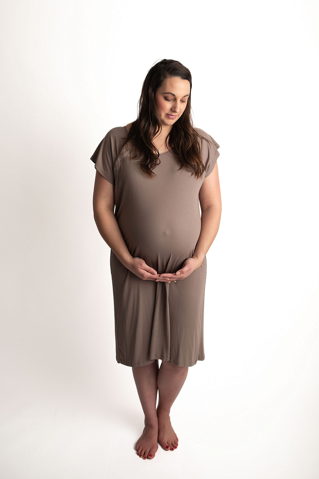 Ribbed Cocoa Brown Mommy Labor and Delivery Nursing Hospital Gown