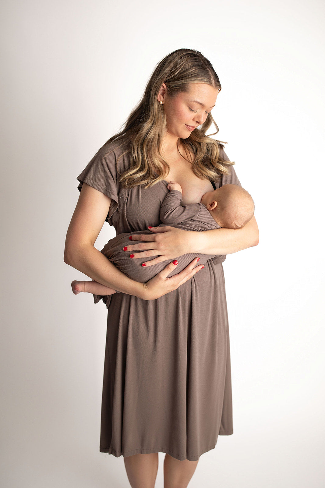 Ribbed Cocoa Brown Mommy Labor and Delivery Nursing Hospital Gown