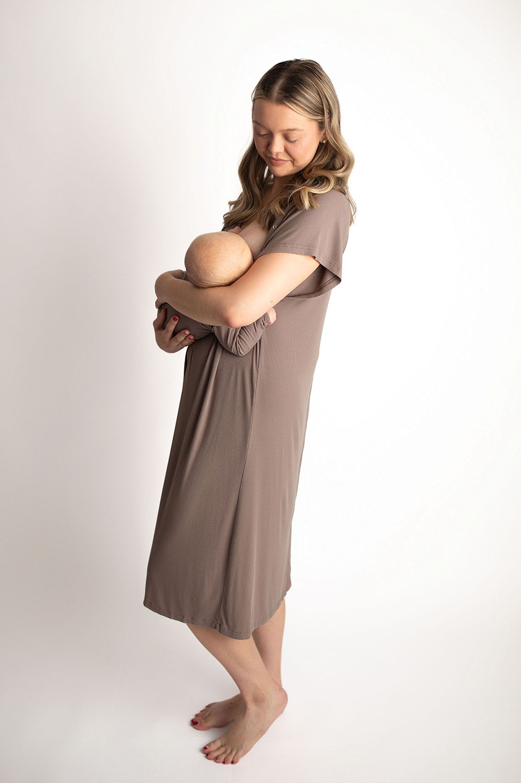 Ribbed Cocoa Brown Mommy Labor and Delivery Nursing Hospital Gown
