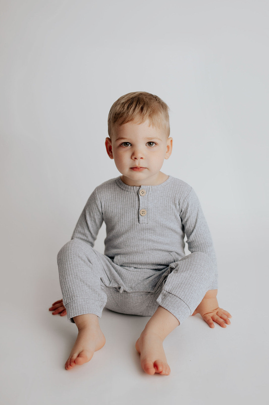 Gray Baby Ribbed Playsuit with pockets