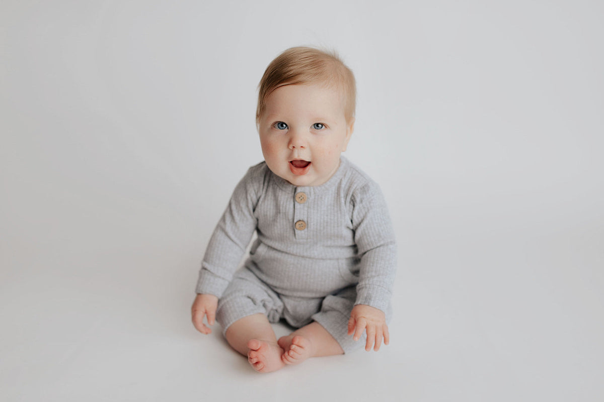 Gray Baby Ribbed Playsuit with pockets