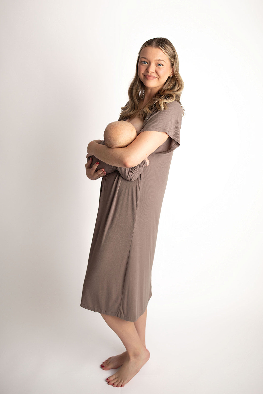 Ribbed Cocoa Brown Mommy Labor and Delivery Nursing Hospital Gown