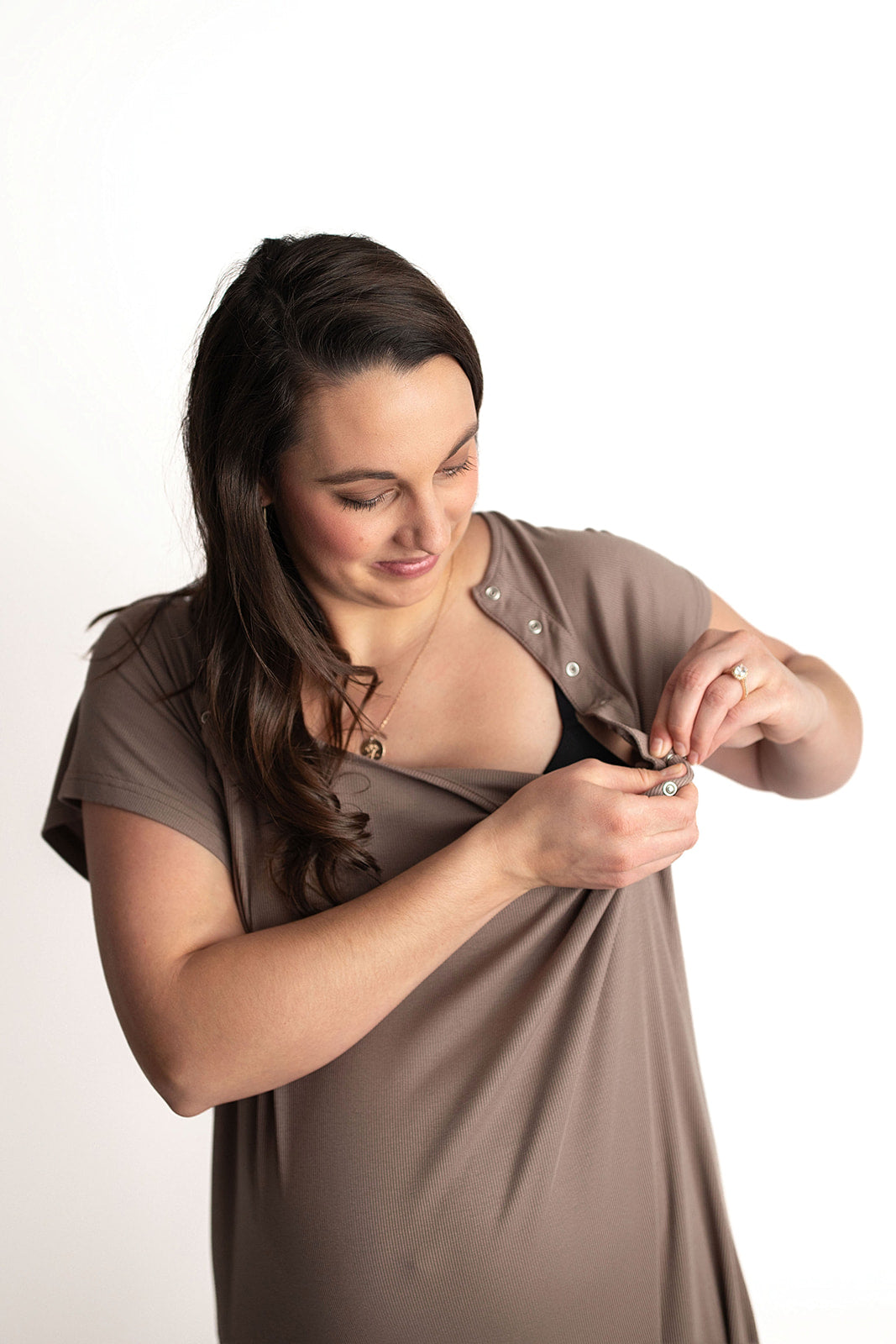 Ribbed Cocoa Brown Mommy Labor and Delivery Nursing Hospital Gown