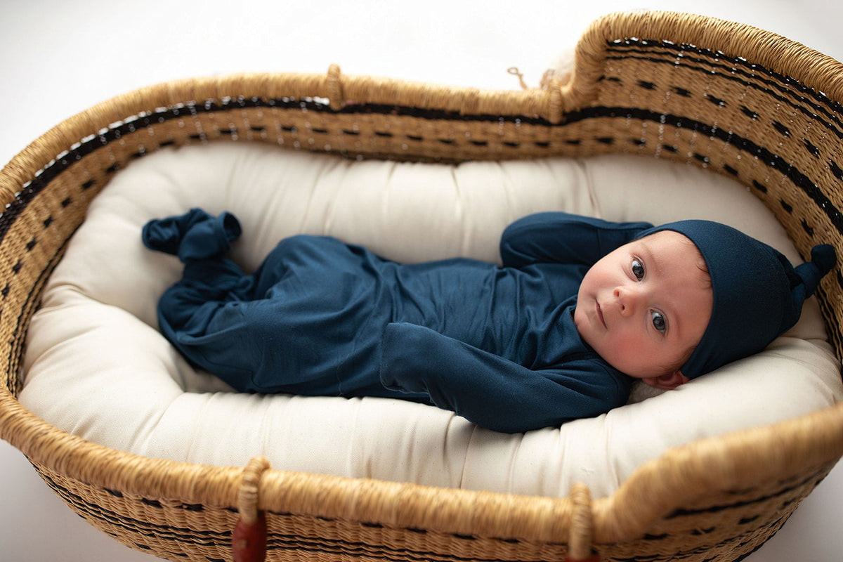 Navy Blue Knotted Newborn Baby Gown
