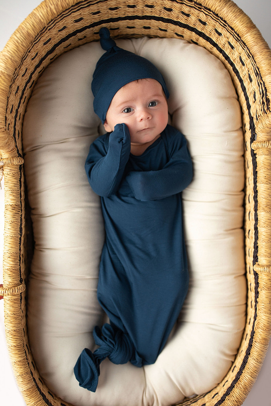 Navy Blue Knotted Newborn Baby Gown