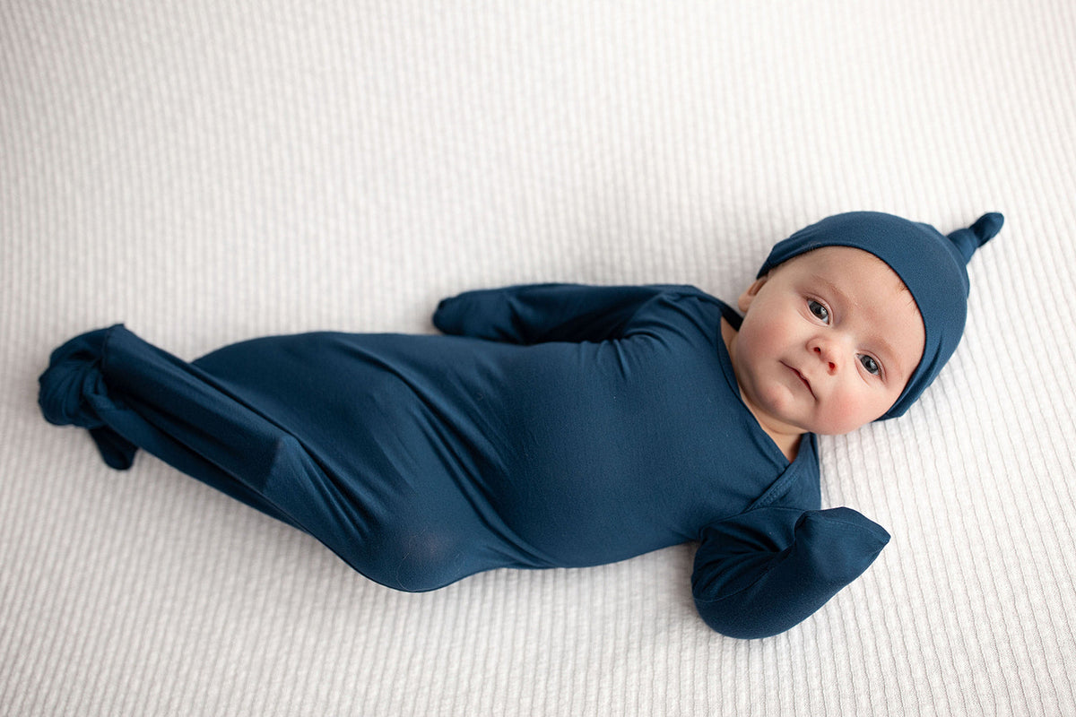 Navy Blue Knotted Newborn Baby Gown