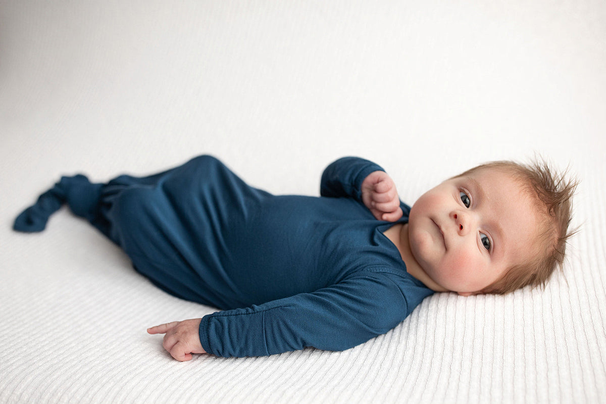 Navy Blue Knotted Newborn Baby Gown