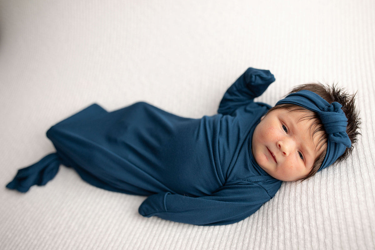 Navy Blue Knotted Newborn Baby Gown