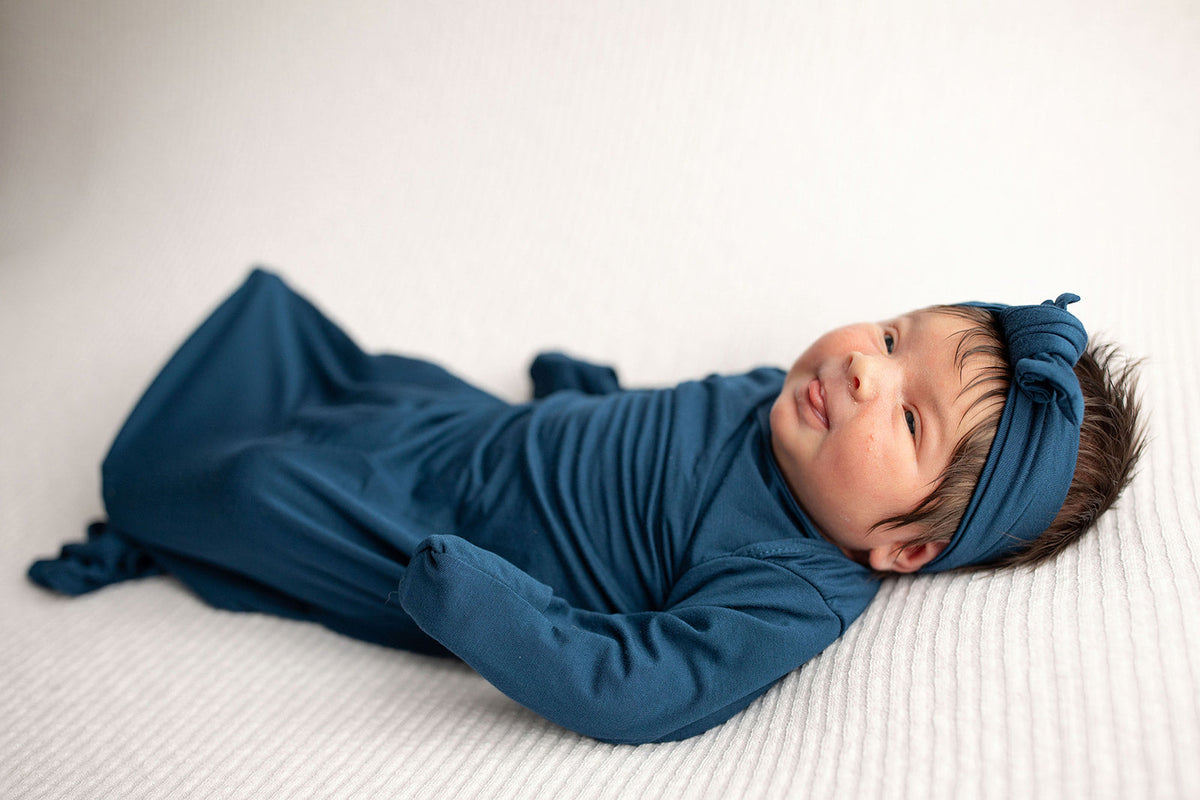 Navy Blue Knotted Newborn Baby Gown