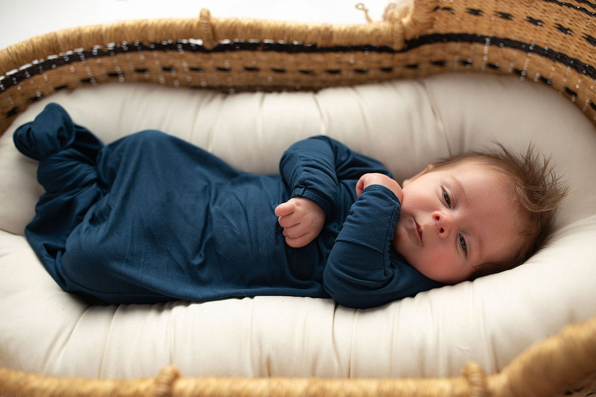 Navy Blue Knotted Newborn Baby Gown