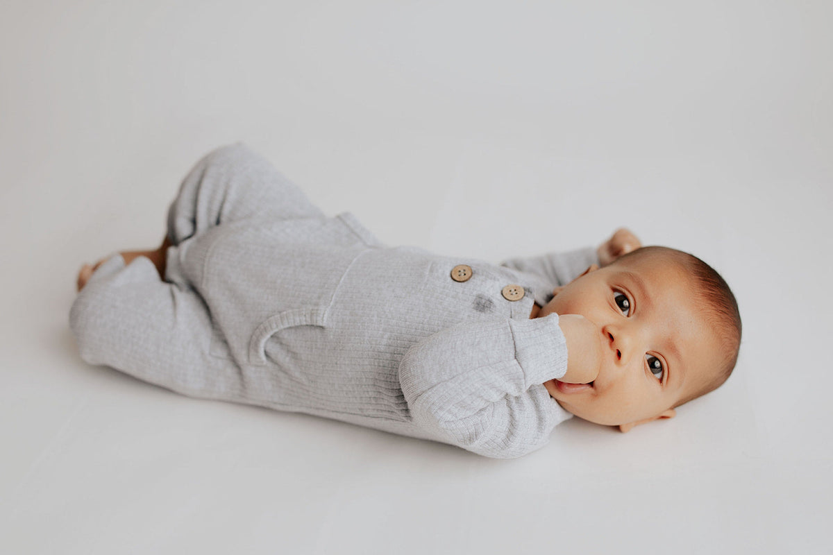 Gray Baby Ribbed Playsuit with pockets