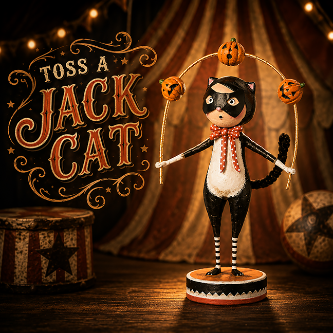 Toss a Jack Cat Halloween Figurine by Lori Mitchell *NEW FOR 2025*