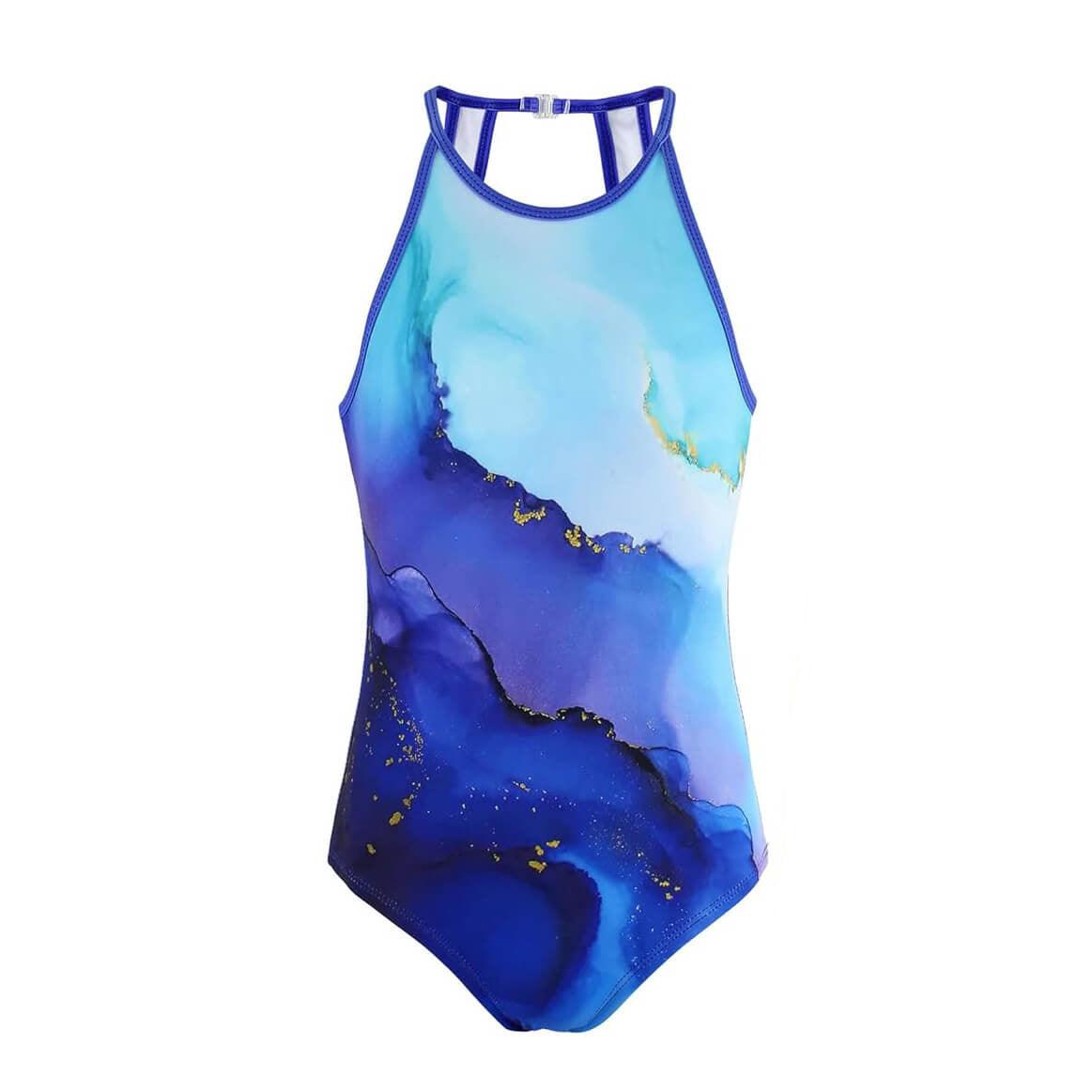 Turquoise Marble Open Back Gymnastics Leotard Outfit Set