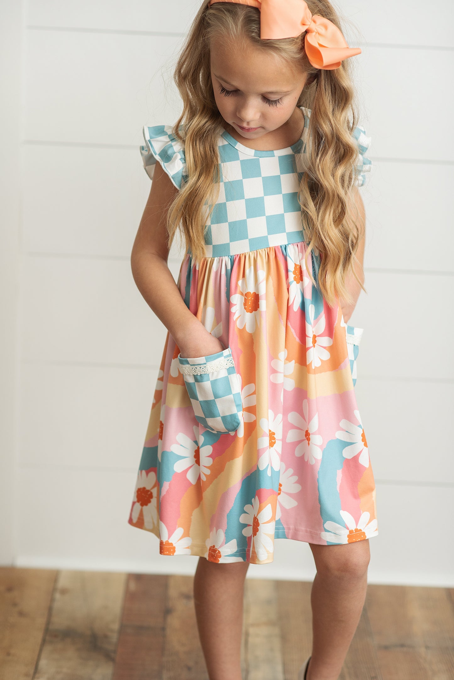 Check Floral Twirl Dress