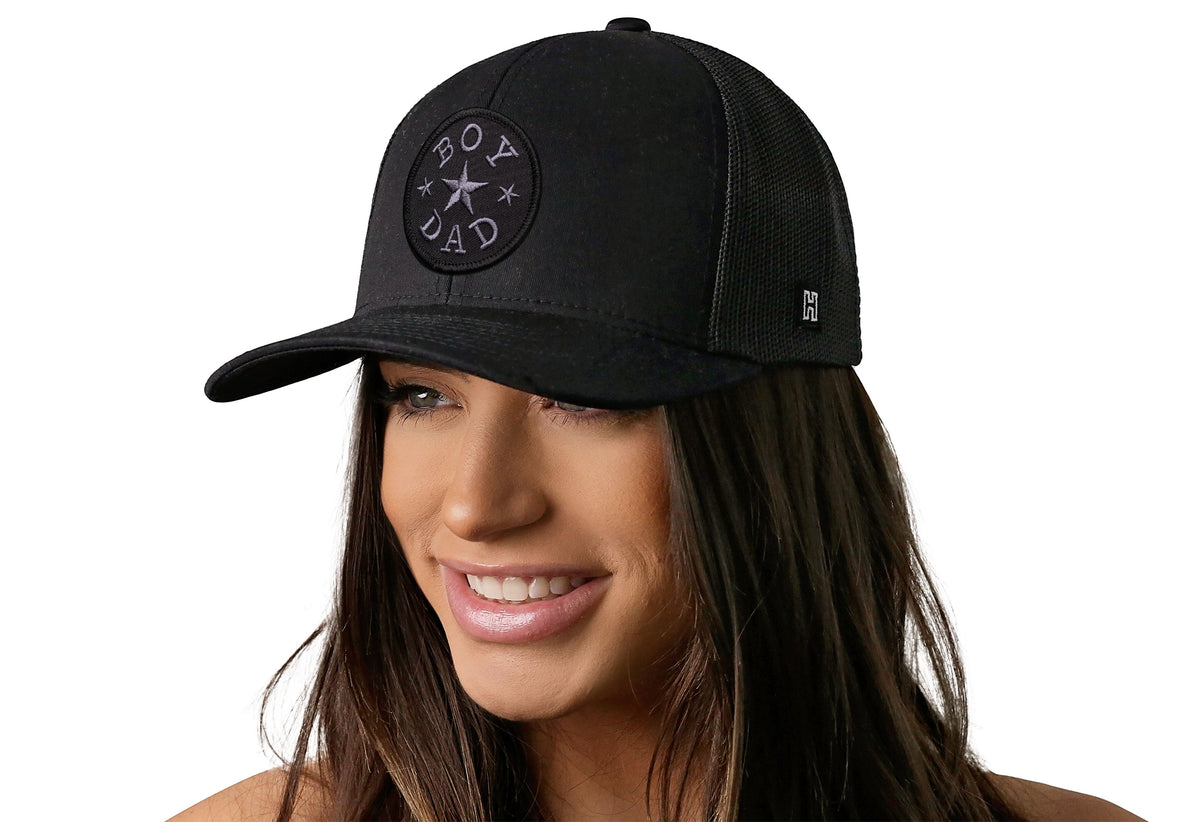 Boy Dad Trucker Leather Hat  |  Black Snapback