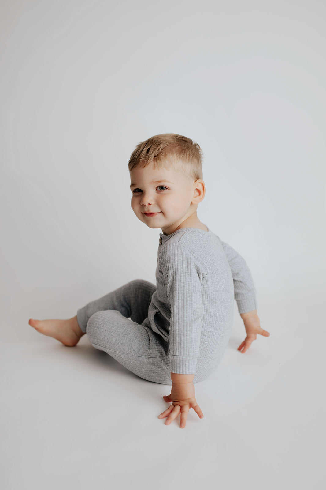 Gray Baby Ribbed Playsuit with pockets