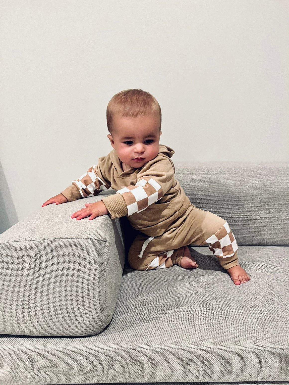 Ace Jogger Set | Neutral Checkered Toddler Outfit