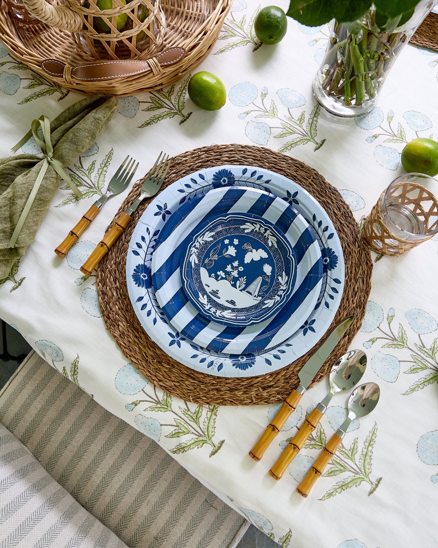 Navy and Sky Beach Umbrella Stripes Dessert Paper Plate - 8 pack