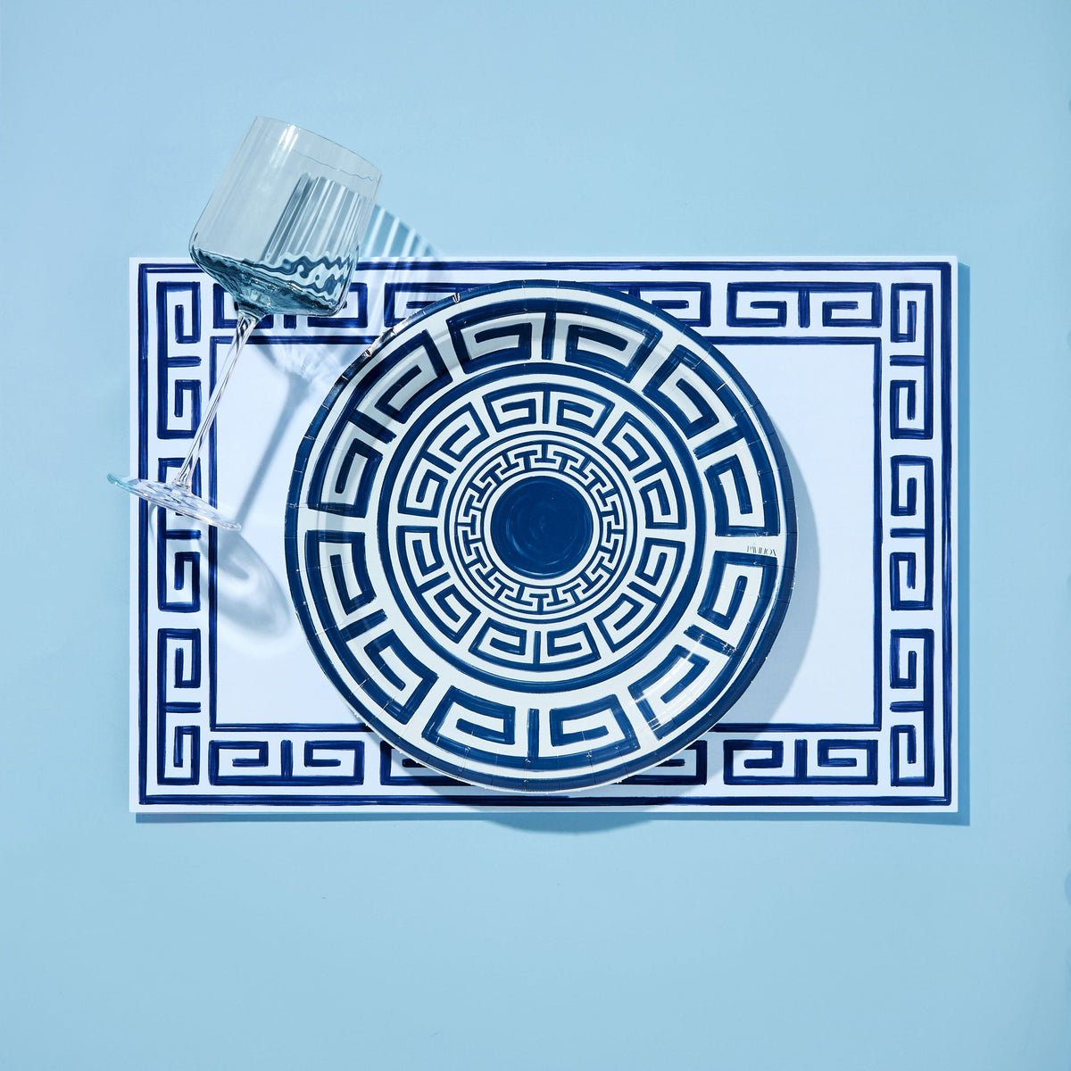 Pavilion Sky and Navy Greek Key Paper Placemat Pad