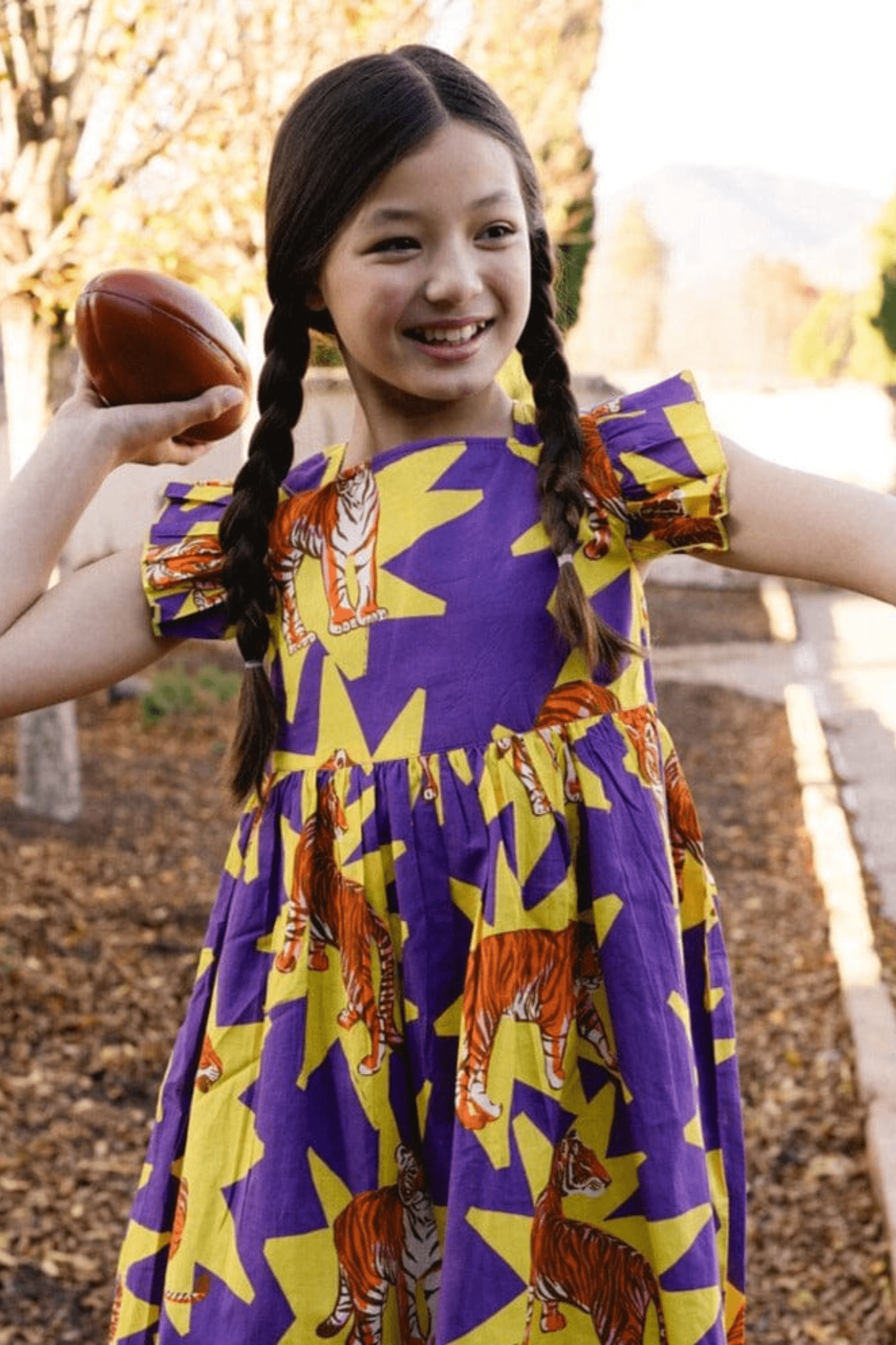 Girls Maya Flutter Sleeve Dress - Tiger Print - final sale