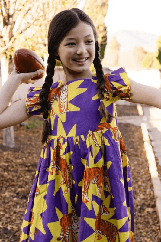 Girls Maya Flutter Sleeve Dress - Tiger Print - final sale