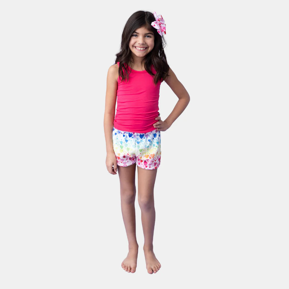 Plush Lounge Shorts-Rainbow Hearts