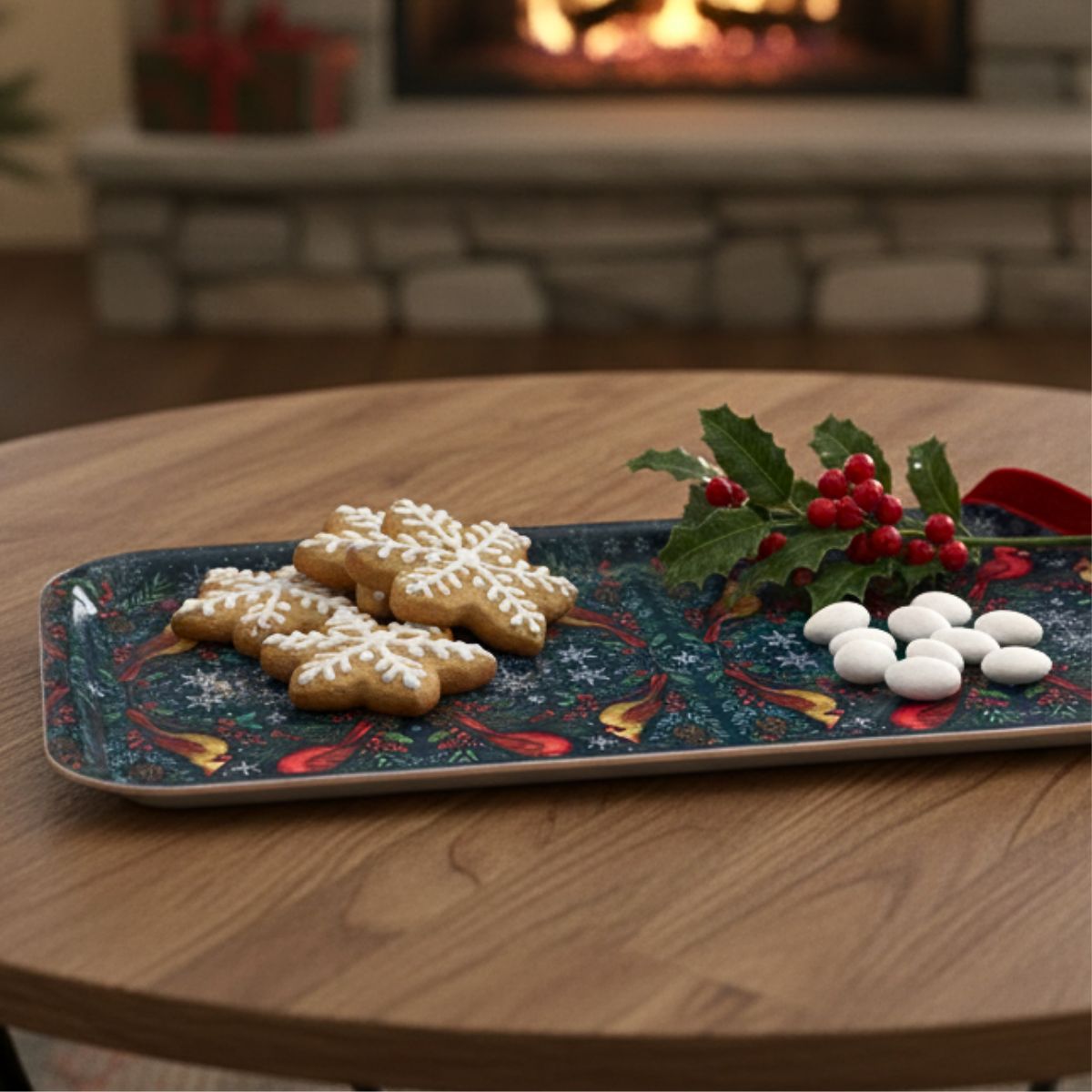 Cardinal Couple Narrow Birchwood Small Decorative Tray