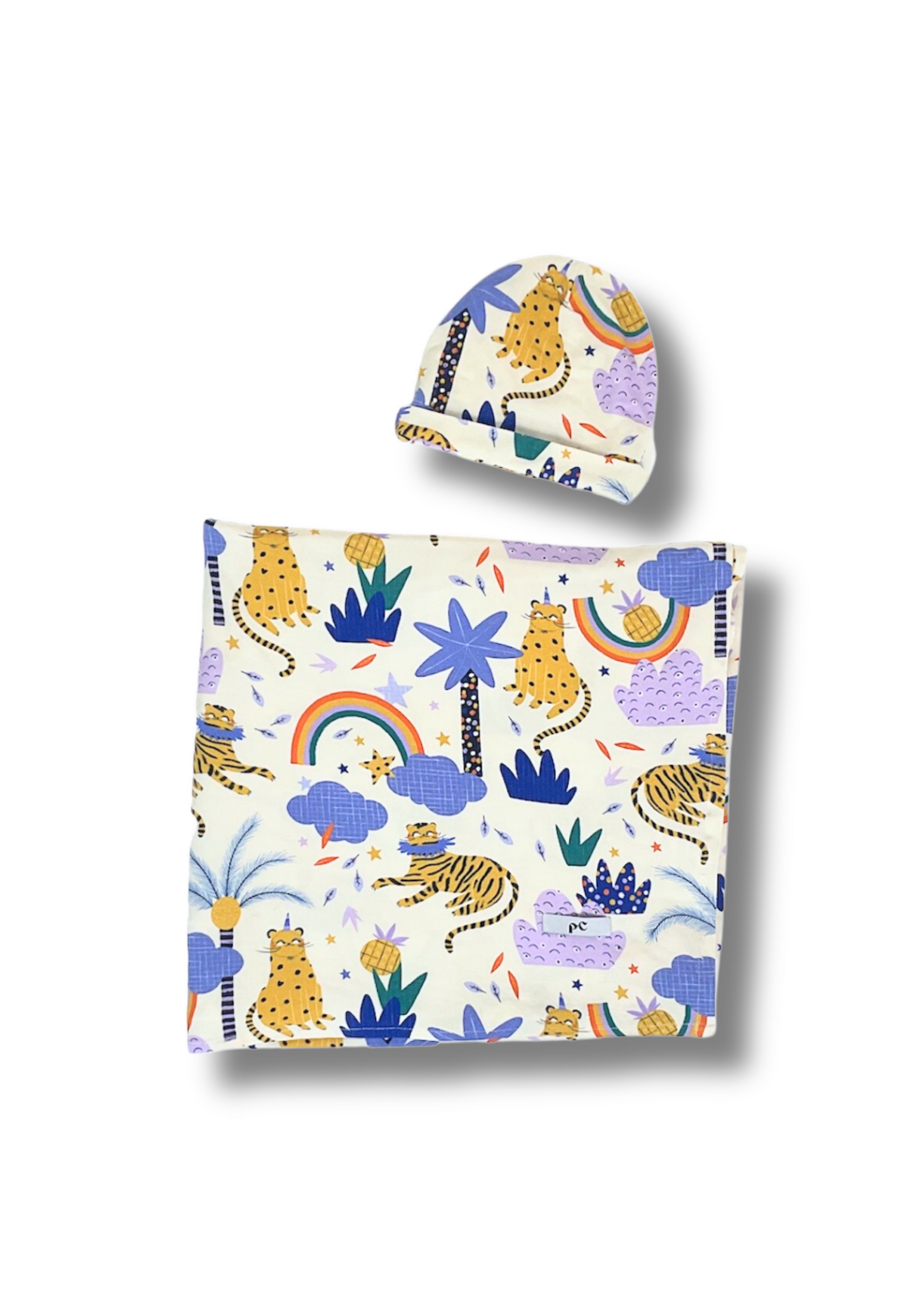 "Cat's Pajamas" Swaddle and Beanie Bundle - Rainbow