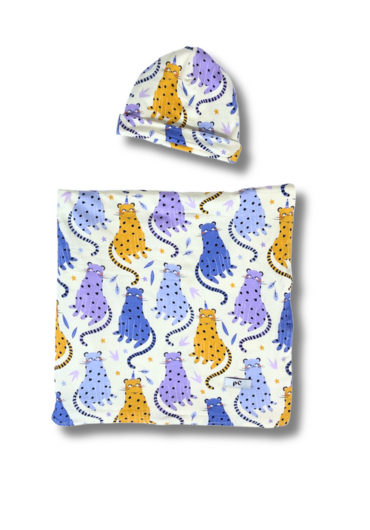 "Cat's Pajamas" Swaddle and Beanie Bundle - Cream