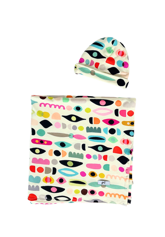 "Adorable Abstracts" Swaddle and Beanie Bundle - Eyes