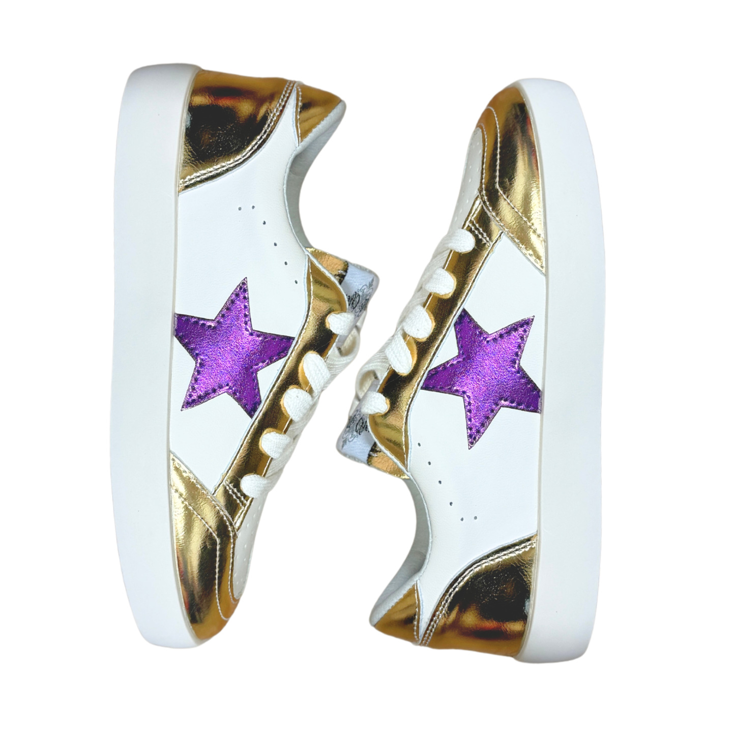 Gold and Purple Star Adult Sneakers (White Soles)