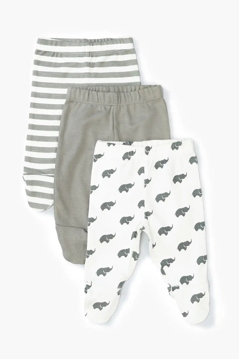 3-Pack Footed Baby Pants - Grey