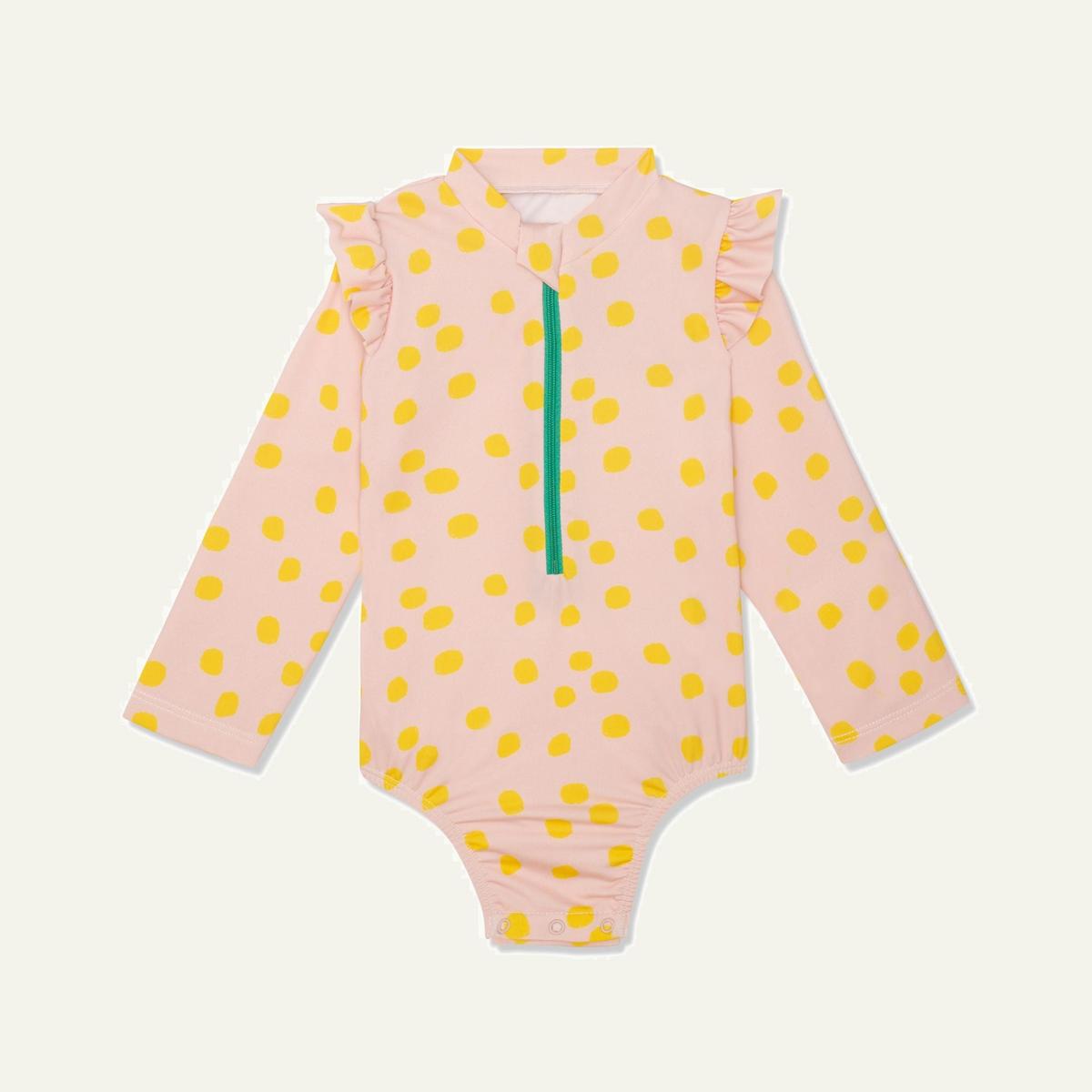 Recycled Polyester Sepia Dotted Zipped Kid Rashguard - Sepia/cyber Yellow