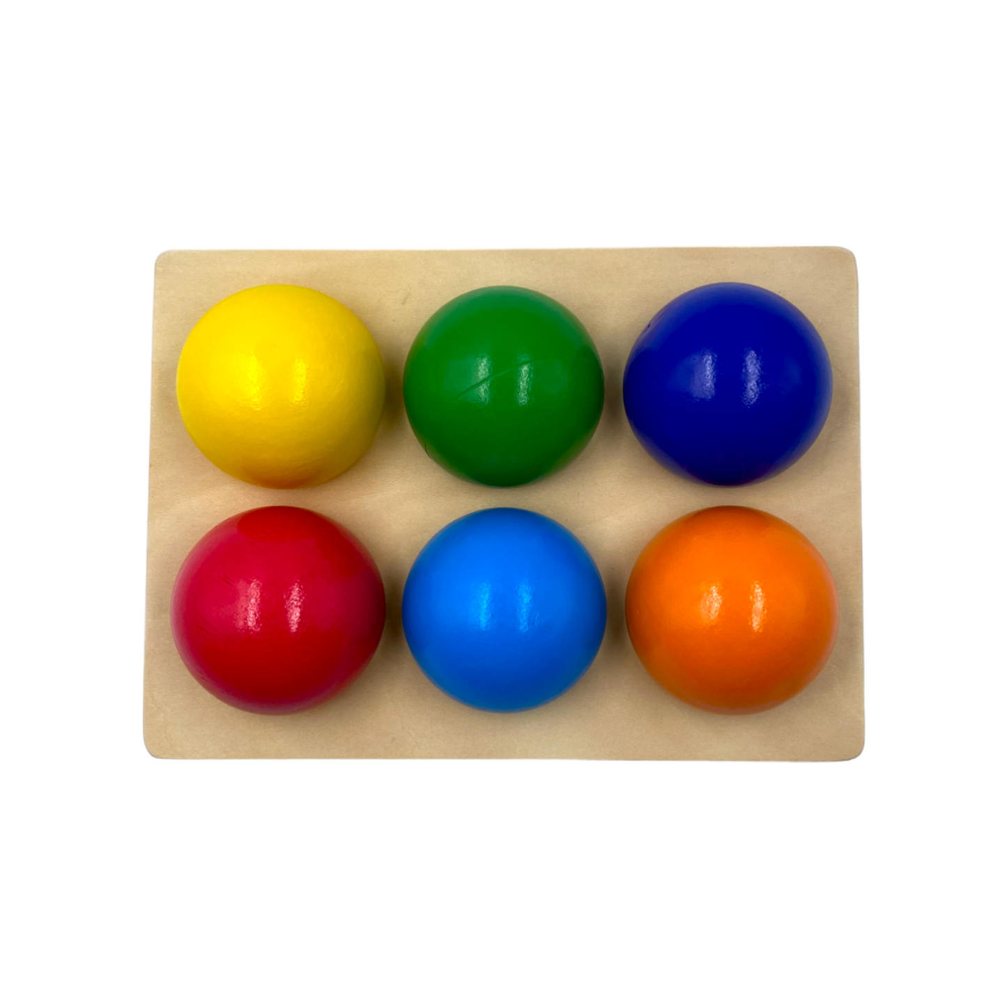 6-Piece Rainbow Wooden Balls with Sorting Tray – Primary Colors | 1.8" Diameter