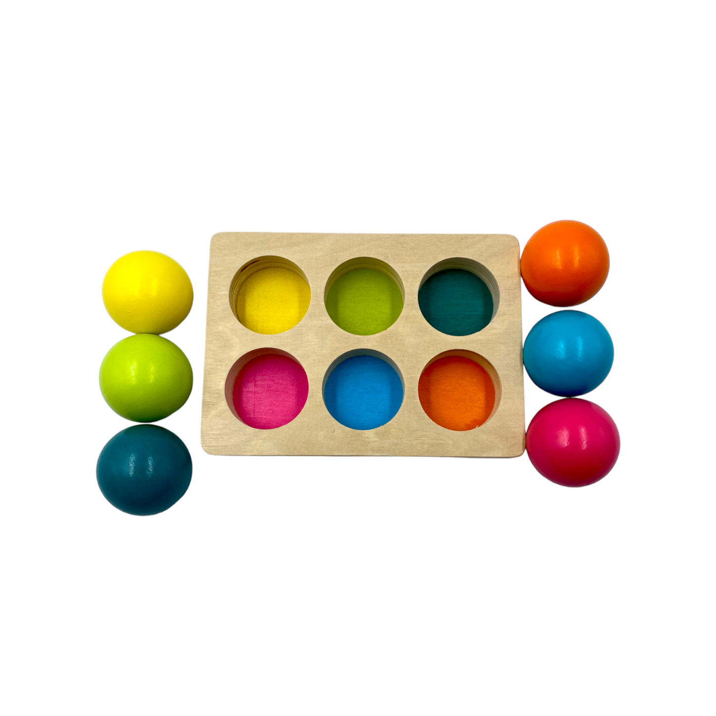 6-Piece Pastel Wooden Balls with Sorting Tray – 1.8" Diameter | Macaron Colors