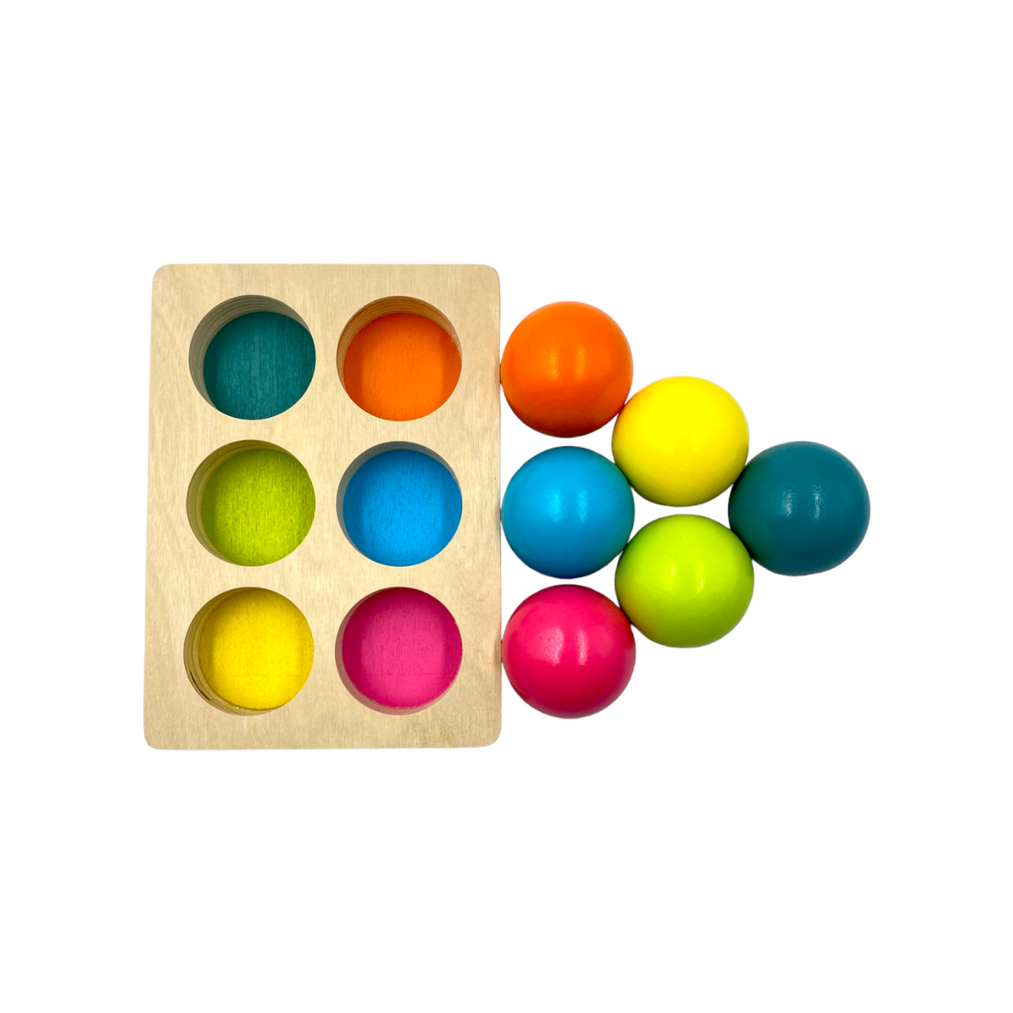 6-Piece Pastel Wooden Balls with Sorting Tray – 1.8" Diameter | Macaron Colors