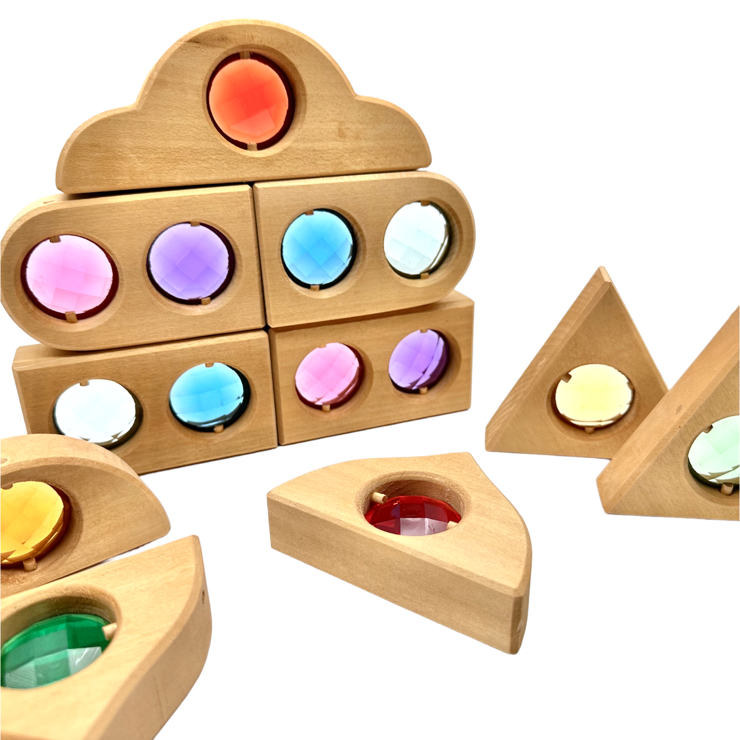 12-Piece Rainbow Fairytale Window Blocks with Storage Tray | Light & Color Play