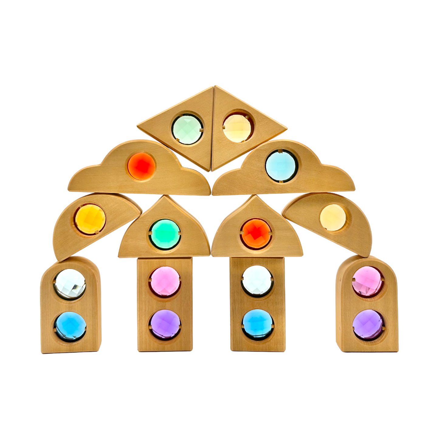 12-Piece Rainbow Fairytale Window Blocks with Storage Tray | Light & Color Play