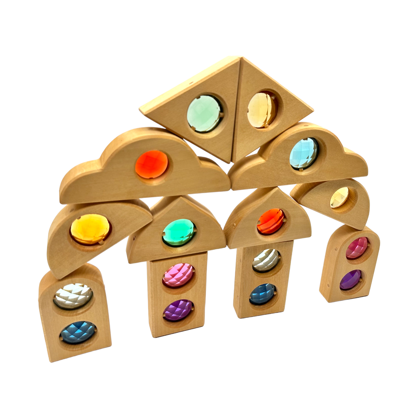 12-Piece Rainbow Fairytale Window Blocks with Storage Tray | Light & Color Play