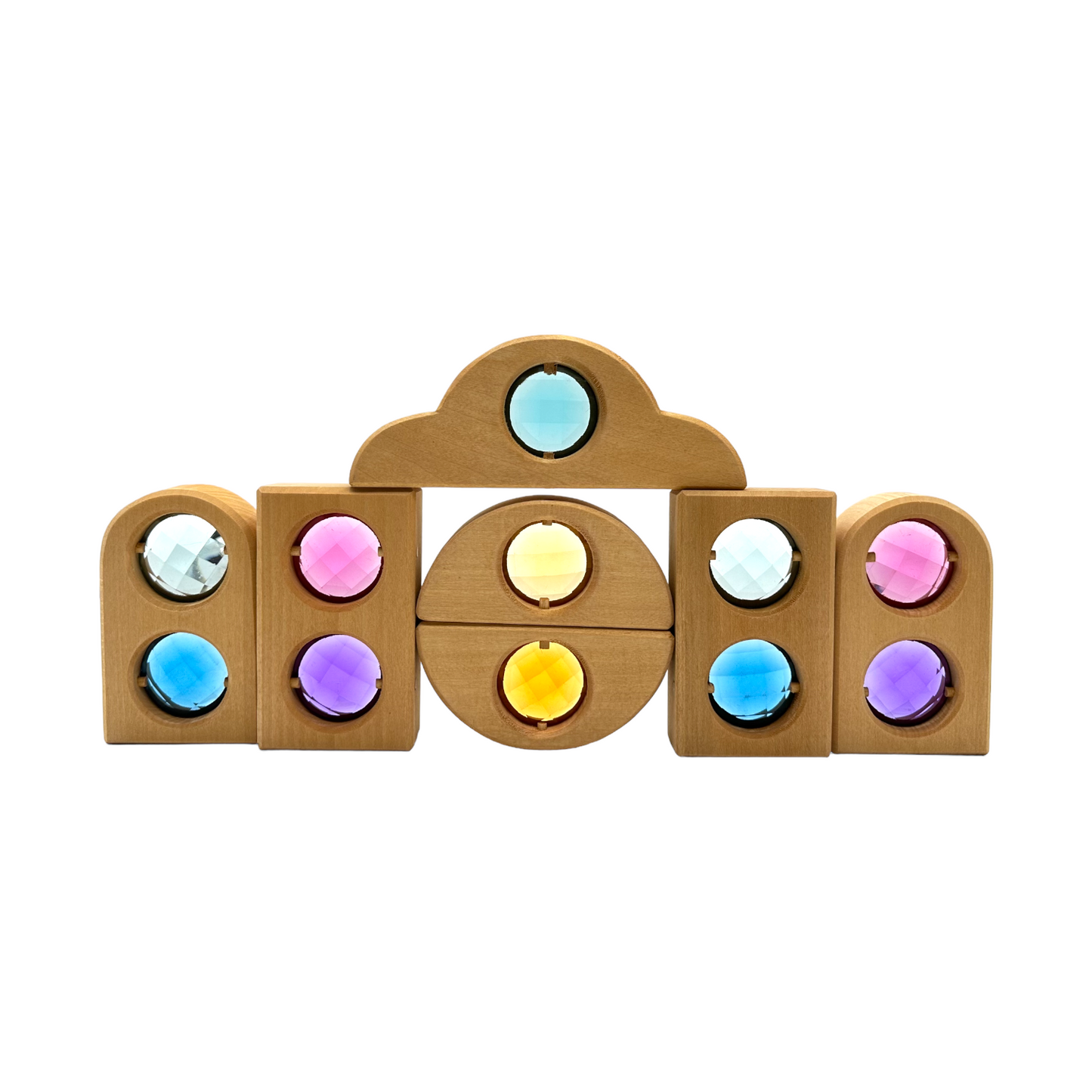 12-Piece Rainbow Fairytale Window Blocks with Storage Tray | Light & Color Play